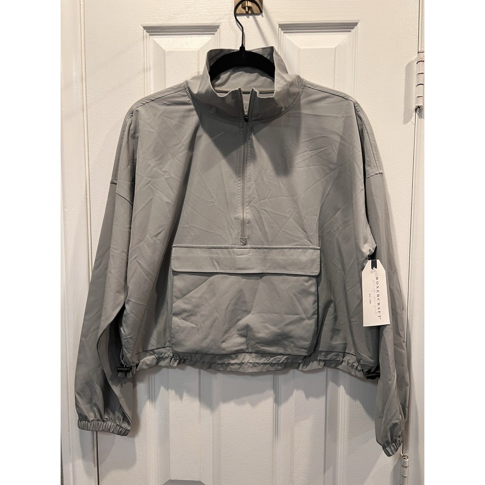 NWT Boxercraft Women's Small Crop 1/4-Zip Pullover Jacket Gray Lightning Bolt